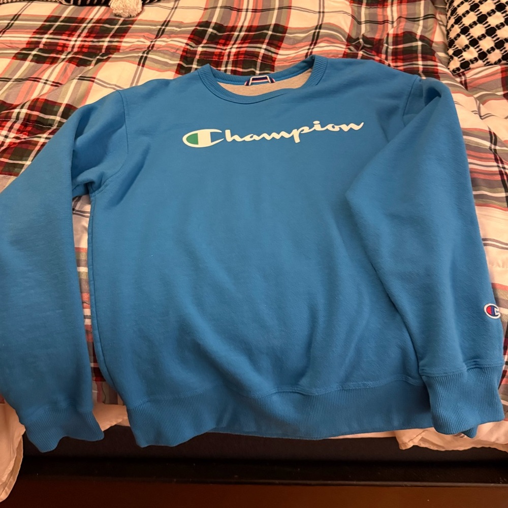 Champion Men's Vibrant Blue Crewneck Hoodless Sweatshirt